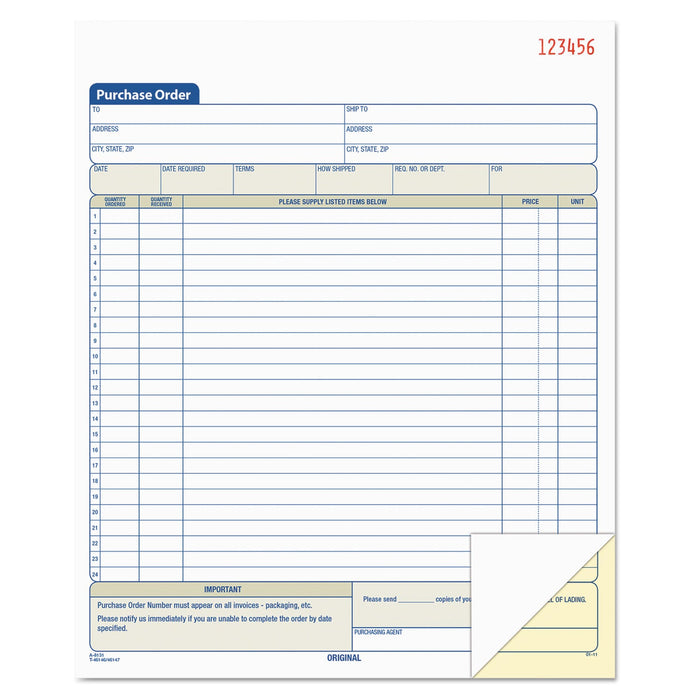 TOPS Purchase Order Book, Two-Part Carbonless,  8.38 x 10.19, 1/Page, 50 Forms