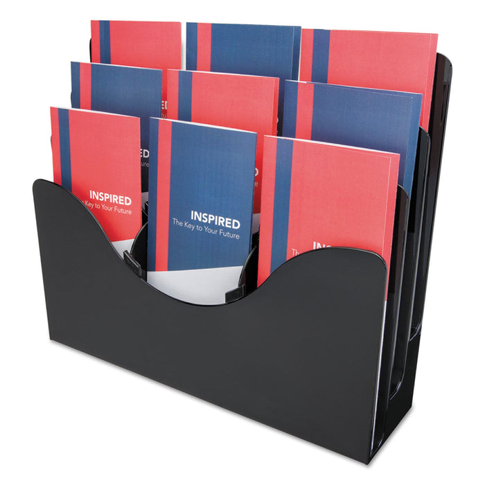 deflecto 3-Tier Document Organizer w/6 Removable Dividers, 13.38w x 3.5d x 11.5h, Black