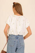 Meadow Bloom Tie-Neck Puff Sleeve Top by Boutique 23