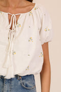 Meadow Bloom Tie-Neck Puff Sleeve Top by Boutique 23