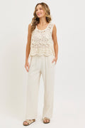Smock Wasit Lined Blend Wide Leg High Rise Pants by Boutique 23