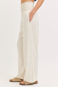 Smock Wasit Lined Blend Wide Leg High Rise Pants by Boutique 23