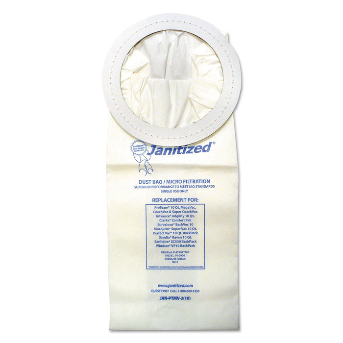 Janitized Vacuum Filters Designed to Fit Most Commercial 10 Qt. Backpack Vacs, 10/Pack