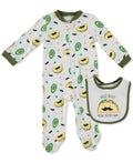 Chickpea Cutie Pie Baby Baby Boys Printed Cotton Coverall and Bib Set by Vanessa Jane
