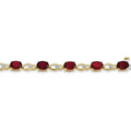 Oval Red Garnet & Diamond Prong 14K Yellow Gold Link Bracelet by Fine Color Jewels