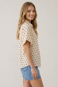 Polka Dot Bubble Sleeve Blouse by Boutique 23