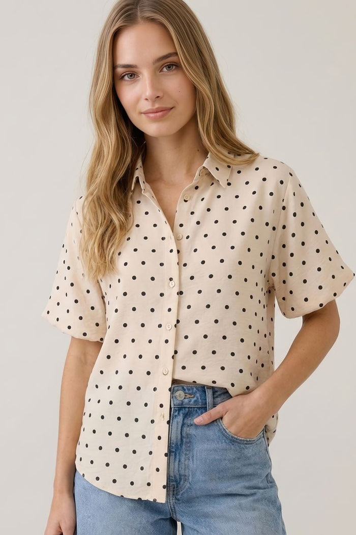 Polka Dot Bubble Sleeve Blouse by Boutique 23
