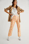 Free People Women Shes All That Plaid Crop High Waist Pants Orange Size 8 by Vanessa Jane