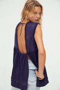 Free People Indigo Bella Babydoll Tank Top, Size Small by Vanessa Jane