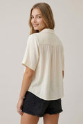 Collared Front Bubble Shirt Top | Cream by Boutique 23