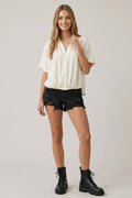 Collared Front Bubble Shirt Top | Cream by Boutique 23