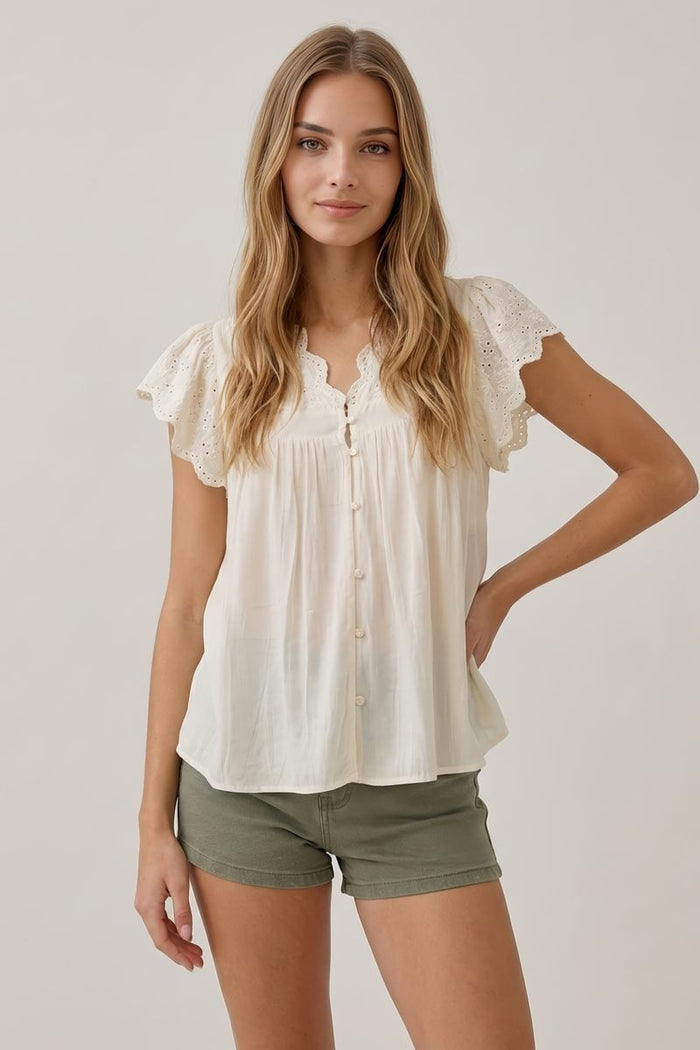 Embroidery Scalloped Detail Top by Boutique 23