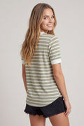 Split V-neck Striped Short Sleeve Top by Boutique 23