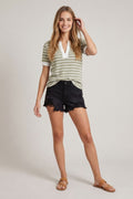 Split V-neck Striped Short Sleeve Top by Boutique 23
