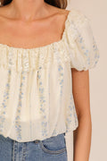 Lace Trim Floral Puff Sleeve Blouse by Boutique 23