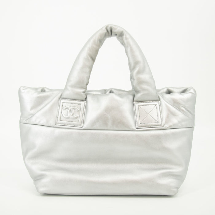 Chanel Grey Metallic Lambskin Quilted Small Coco Cocoon Reversible Tote Light Grey -#2556 by Bolt Boutique