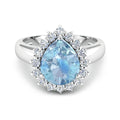 Genuine Diamond Aquamarine Teardrop Engagement Ring by Fine Color Jewels