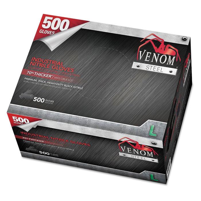 Medline Venom Steel Industrial Nitrile Gloves, Large, Black, 6 mil, 500 Gloves/Box