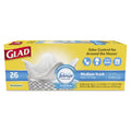 Glad OdorShield Medium Quick-Tie Trash Bags, 8 gal, 0.57 mil, 21.63" x 23", White, 26/Box