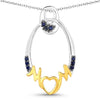 Round Blue Sapphire Prong Silver Mom Pendant Necklace