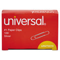 Universal Paper Clips, #1, Smooth, Silver, 100/Box
