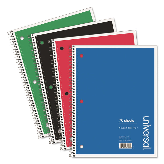 Universal Wirebound Notebook, 1 Subject, Wide/Legal Rule, Assorted Covers, 10.5 x 8, 70 Sheets, 4/Pack