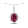 Genuine 10K Ruby and White Diamond Halo Pendant by Fine Color Jewels
