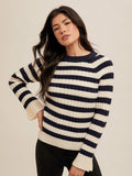 Round Neck Rib Bell Sleeve Pullover - Navy by Boutique 23