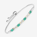 Oval Green Emerald Prong Silver Infinity Bolo Adjustable Bracelet by Fine Color Jewels