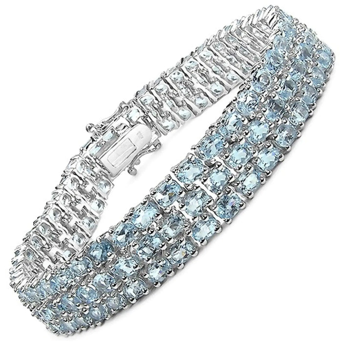26.20 Ct Oval Sky Blue Topaz Prong Sterling Silver Triple Row Tennis Bracelet by Fine Color Jewels