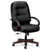 HON Pillow-Soft 2190 Series Executive High-Back Chair, Supports 300 lb, 16.75" to 21.25" Seat, Black Seat/Back, Mahogany Base