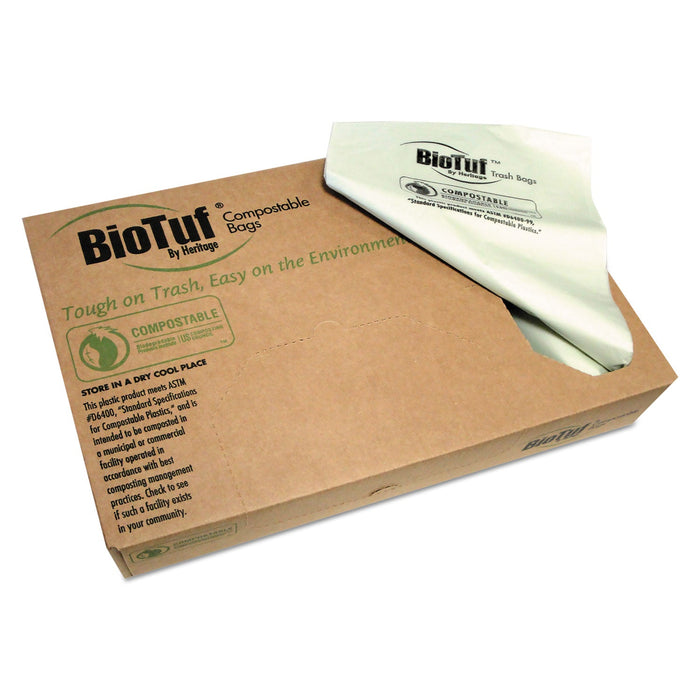 Heritage Biotuf Compostable Can Liners, 45 gal, 0.9 mil, 40" x 46", Green, 100/Carton