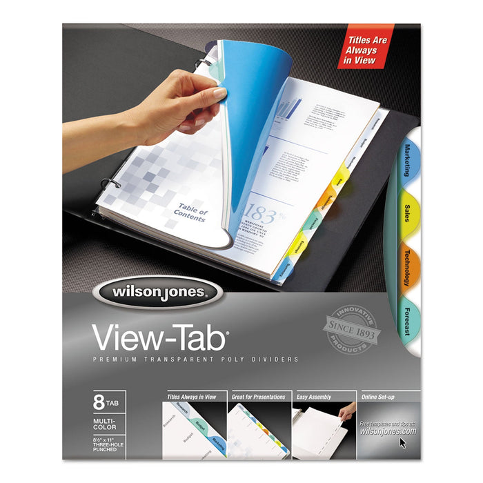Wilson Jones Round View-Tab Transparent Index Dividers, 8-Tab, 11 x 8.5, Assorted, 1 Set