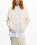 Mango Womens Knitted Pockets Bomber Jacket - Ecru, Size XS by Vanessa Jane