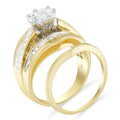 14K Yellow Gold 2-1/3 Cttw Diamond Cluster Channel Set Chevron Shaped Band Engagement Ring & Wedding Band Set by Bids.com