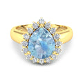 Genuine Diamond Aquamarine Teardrop Engagement Ring by Fine Color Jewels