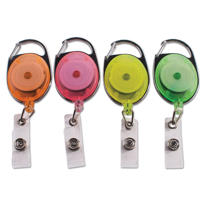 Advantus Carabiner-Style Retractable ID Card Reel, 30" Extension, Assorted Neon Colors, 20/Pack