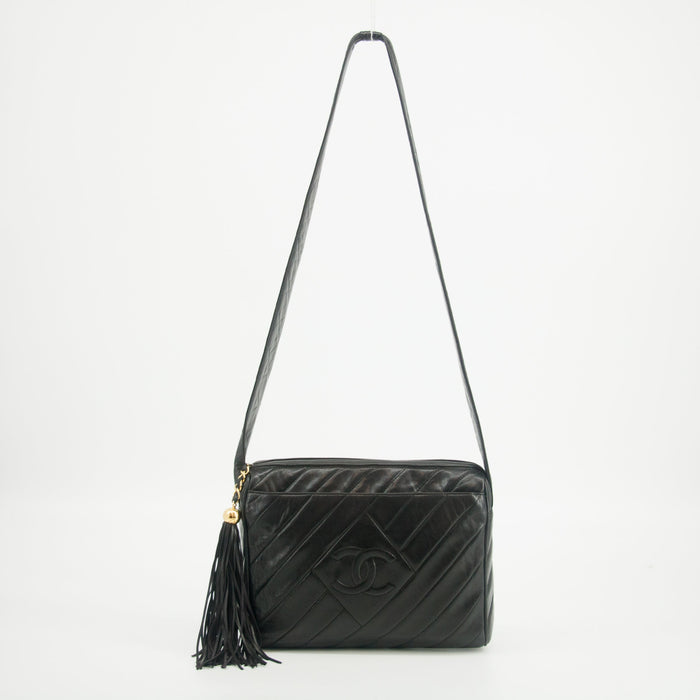 Chanel Vintage Diamond CC Camera Bag Chevron Lambskin Black 3 Series #2615 by Bolt Boutique