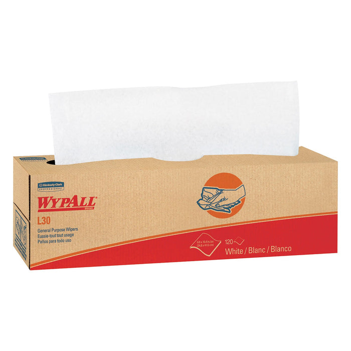 WypAll L30 Towels, POP-UP Box, 16.4 x 9.8, White, 100/Box, 8 Boxes/Carton
