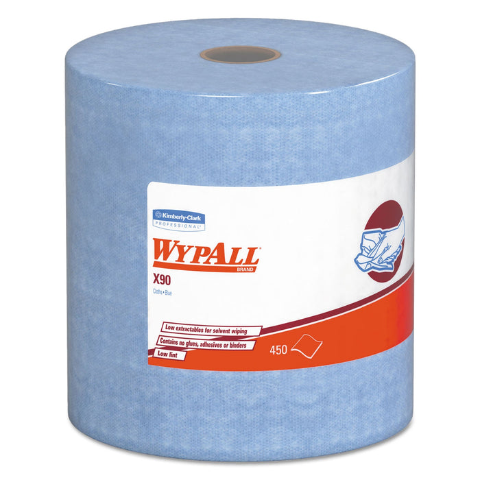 WypAll X90 Cloths, Jumbo Roll, 2-Ply, 11.1 x 13.4, Denim Blue, 450/Roll