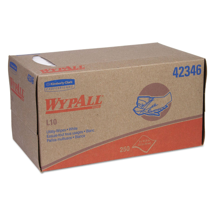 WypAll L10 Towels, POP-UP Box, 1-Ply, 10.25 x 9, White, 250/Box, 24 Boxes/Carton