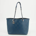 Chanel Perforated Caviar Skin Leather Tote Bag Blue 23 Series #2626 by Bolt Boutique