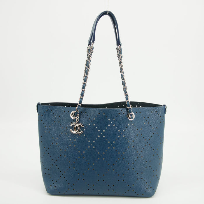Chanel Perforated Caviar Skin Leather Tote Bag Blue 23 Series #2626 by Bolt Boutique