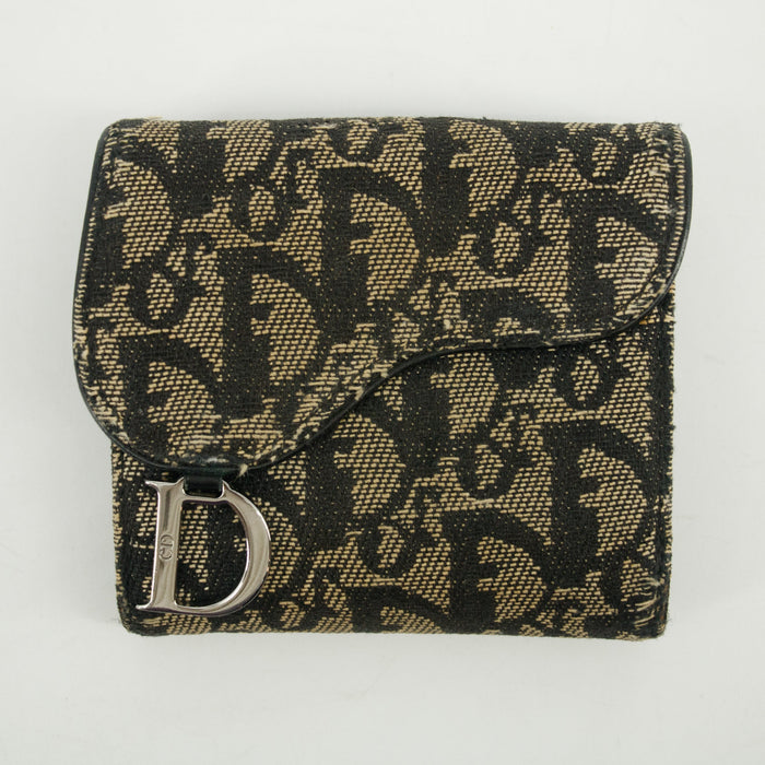 Christian Dior Black Trotter Saddle Canvas x Leather Compact Wallet -SKU #2635 by Bolt Boutique
