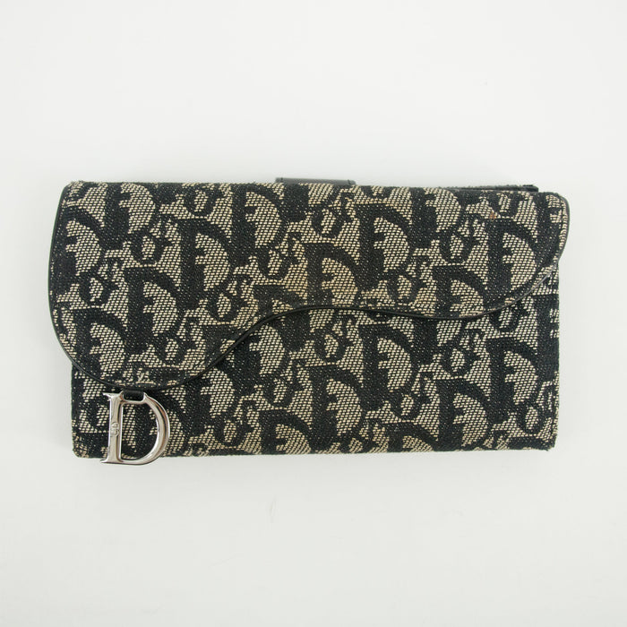 Christian Dior Black Trotter Saddle Canvas x Leather Double Hook Long Wallet #2637 by Bolt Boutique