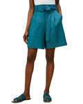 Lafayette 148 New York Degraw Pleated Linen Shorts, Size 2 in Deep Lagoon by Vanessa Jane