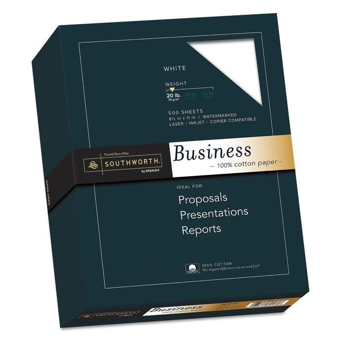 Southworth 100% Cotton Business Paper, 95 Bright, 20 lb Bond Weight, 8.5 x 11, White, 500/Ream