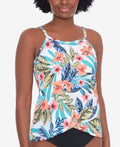 Swim Solutions Printed High-Neck Overlap-Hem Tankini Top by Vanessa Jane