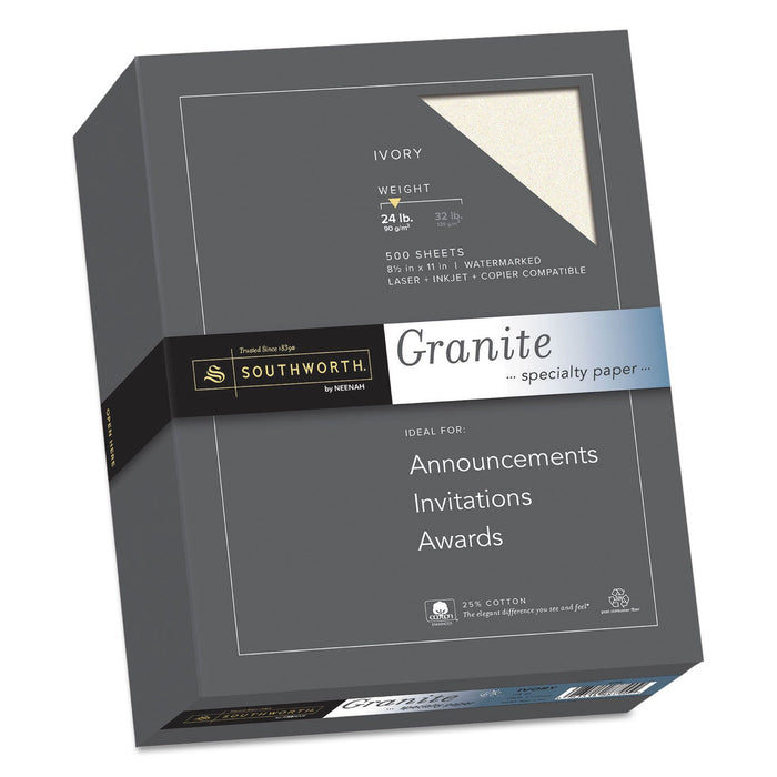 Southworth Granite Specialty Paper, 24 lb Bond Weight, 8.5 x 11, Ivory, 500/Ream