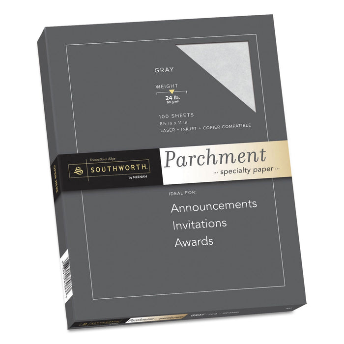 Southworth Parchment Specialty Paper, 24 lb Bond Weight, 8.5 x 11, Gray, 100/Pack